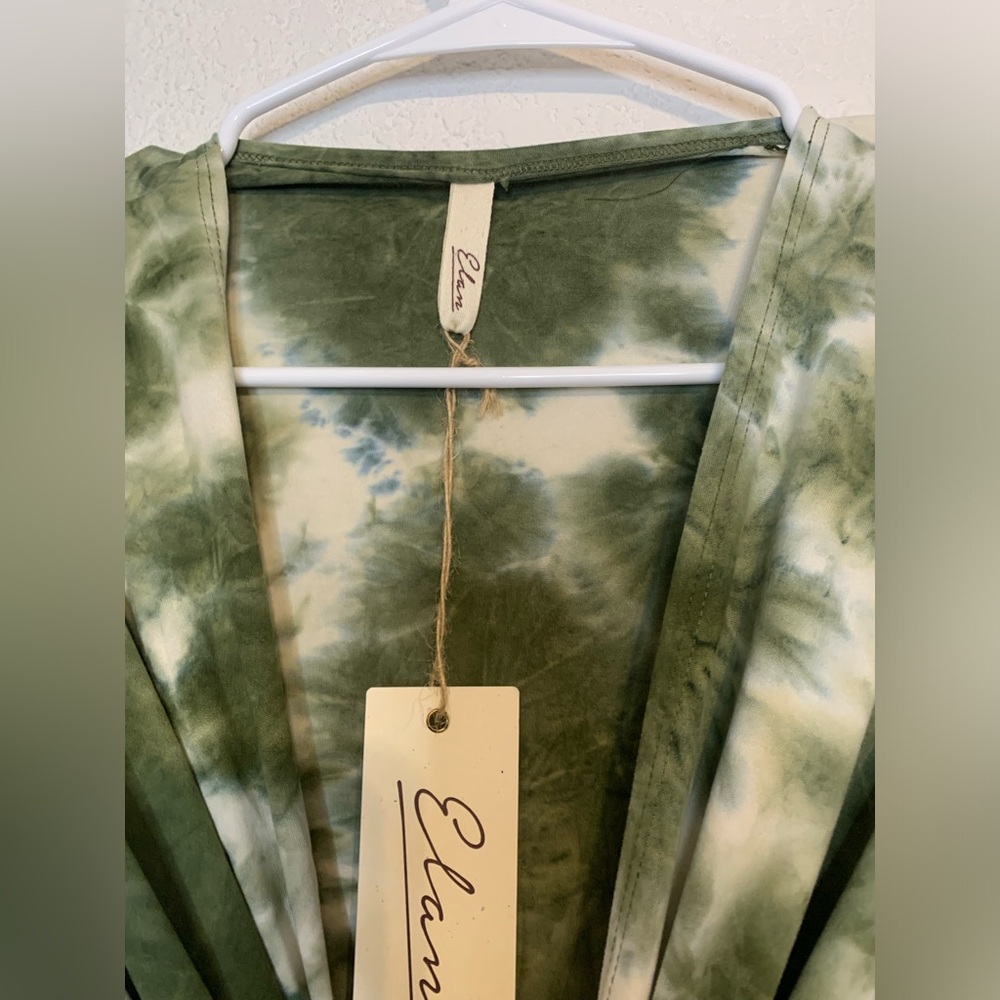 Elan Womens Top XS Green Tie Dye  Tie Front 3/4 Sleeve Crop Top Cardigan - Picture 3 of 8